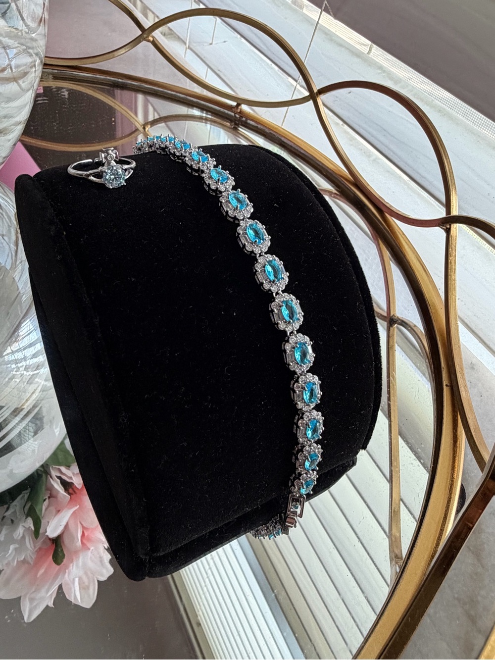 Light blue Tennis Bracelet and Ring Set - Women Jewelry